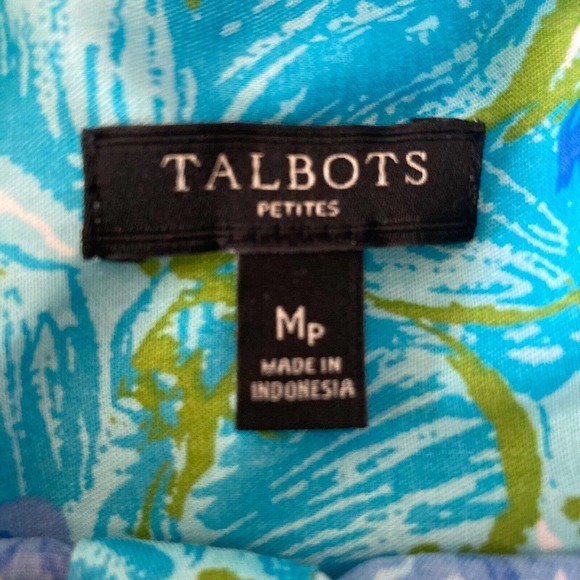 Talbots Shirt Women Medium Petite Blue Button 1/2 Floral Sequin Shine Lightweigt - Picture 7 of 9